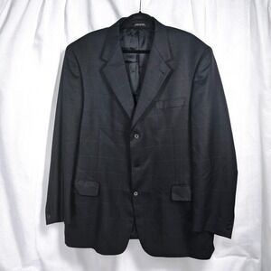 Today's Man Ethomas Silk Wool Blend Men Blazer Size 46L Black Blue Made in Italy